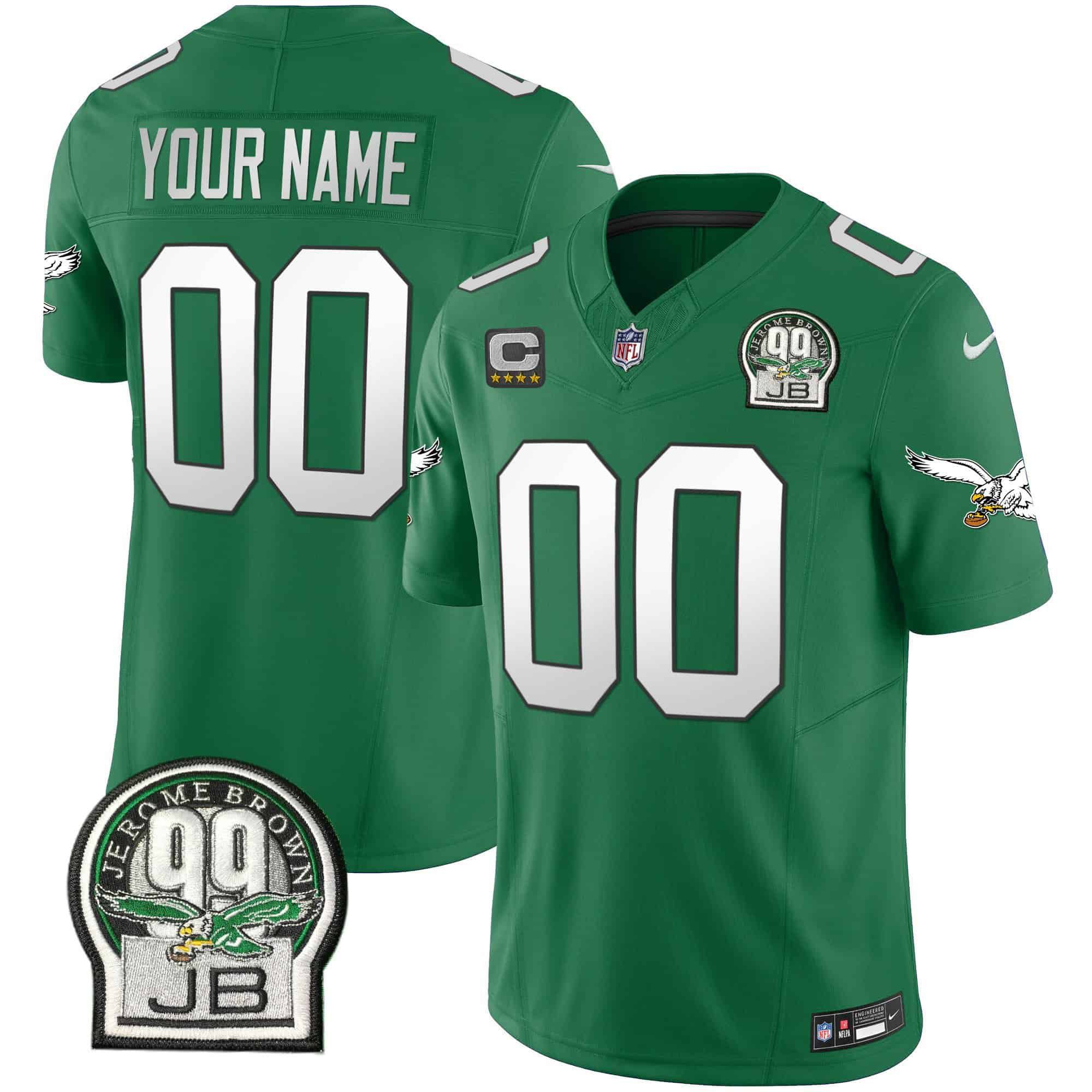 Men Philadelphia Eagles Green 2024 Nike Jerome Brown Patch Alternate Custom NFL Jersey